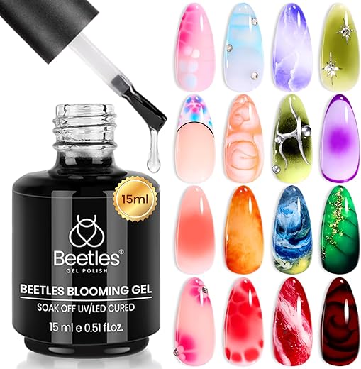 Beetles Blooming Gel 15ml Clear Uv Led Blossom Fall Halloween Nails Gel Polish for Spreading Effect Marble Natural Stone Watercolor Floral Print Soak off Diy Nail Art Design Manicure Gift for Women