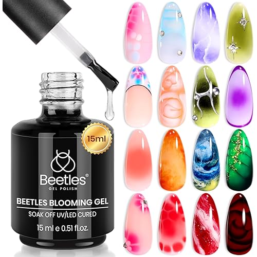 Beetles Blooming Gel 15ml Clear Uv Led Blossom Christmas Nails Gel Polish for Spreading Effect Marble Natural Stone Watercolor Floral Print Soak off Diy Nail Art Design Manicure Gift for Women