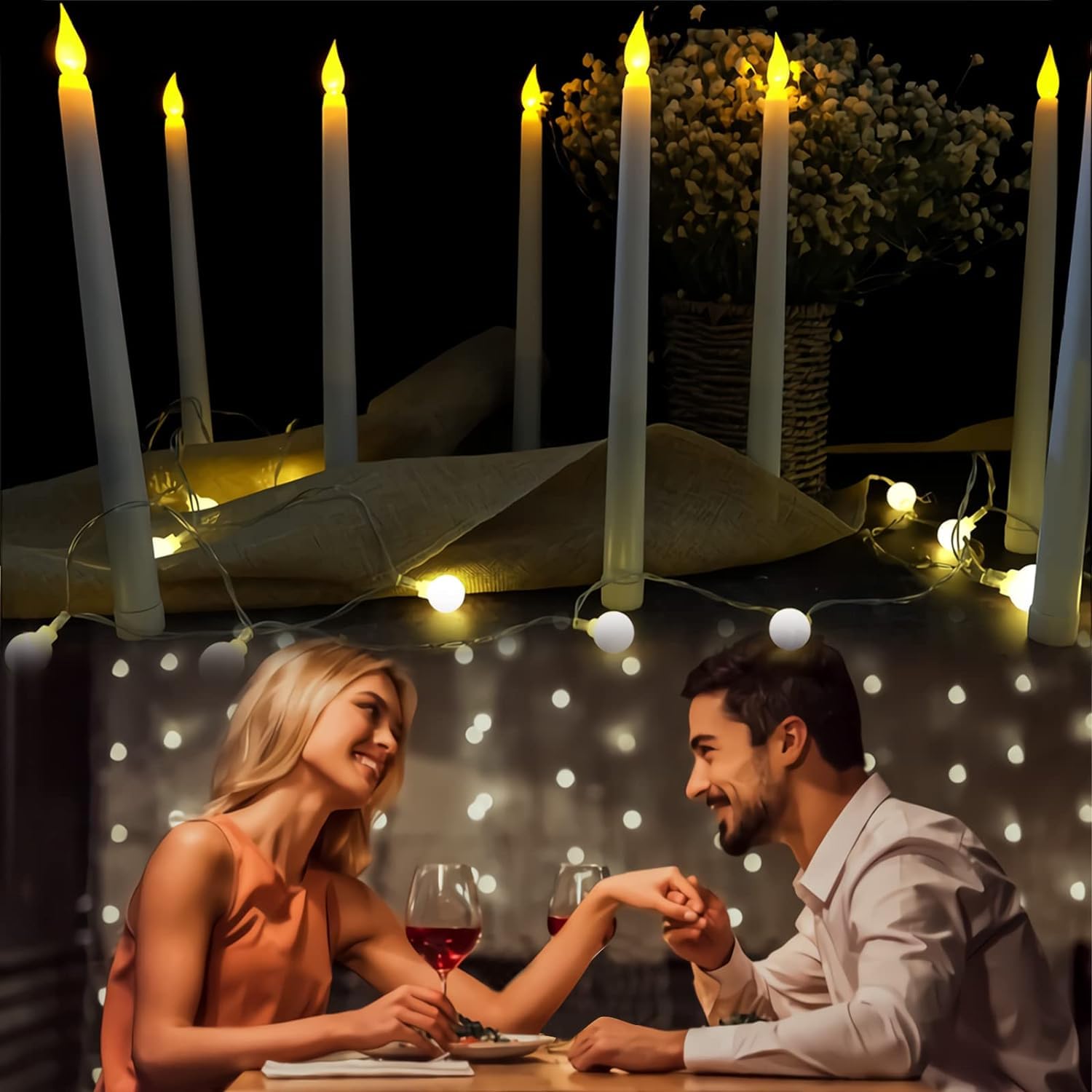 24 Pezzi Candele LED Elettriche, Candele Senza Fiamma, Candele a Batteria, Candele Coniche Led Fiamma Tremolante per Natale, Ringraziamento, Festa (Bianco, 2.1 x 28 cm)