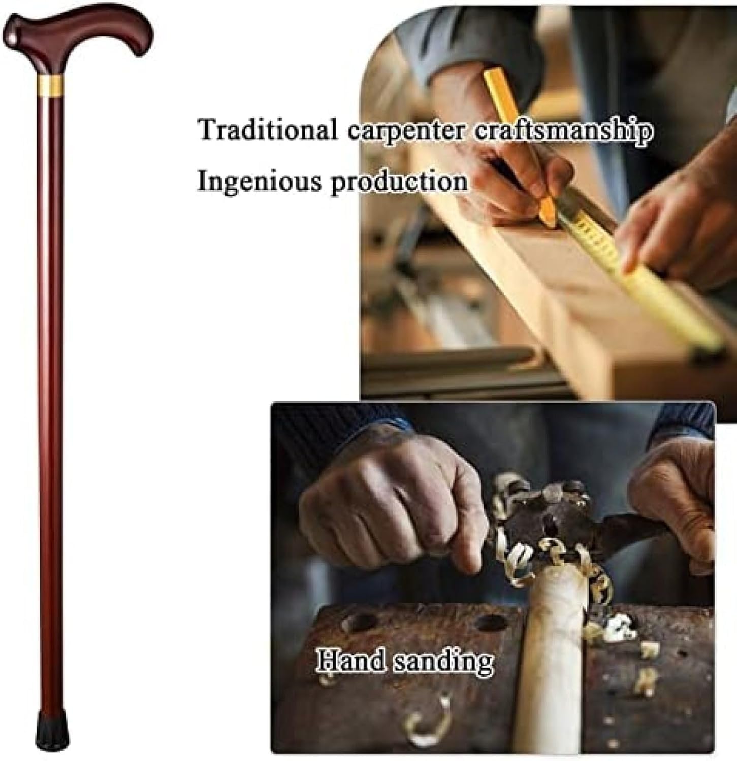 Bastone da Passeggio per Anziani, Bastone in Legno Massello, Impugnatura Ergonomica, Base Antiscivolo, Ausilio Leggero per Camminare per Uomini E Donne, Dark Brown, 85cm