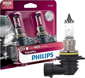 Philips Automotive Lighting 9006 VisionPlus Deluxe Upgrade Automotive Replacement Headlight Bulb, Fits Select High Beam, Low Beam, or Fog Positions (Pack of 2)