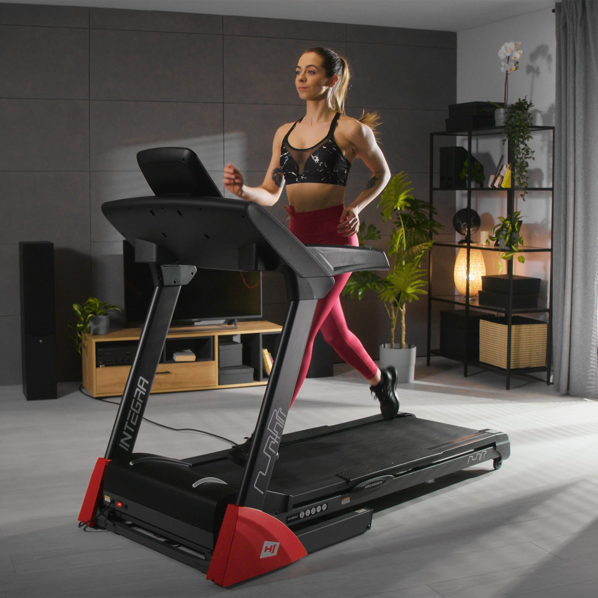 Hop-Sport Elektryczna bieżnia HS-2800LB Interga, składana, prędkość do 20 km/h, 18 programów – w zestawie z pasem telemetrycznym