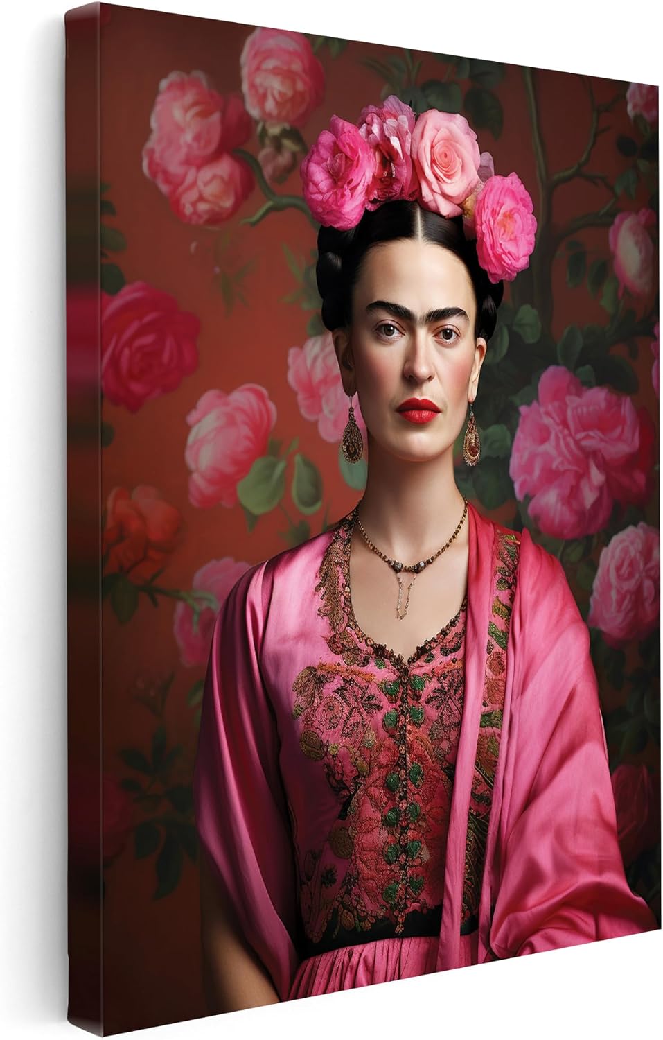 Poster Master Frida Canvas - Portrait Print - Flower Art - Minimal Gift for Men & Women - Mexican Painter Art - Floral Decor for Bedroom, Living Room or Office - 8x10 STRETCHED Canvas
