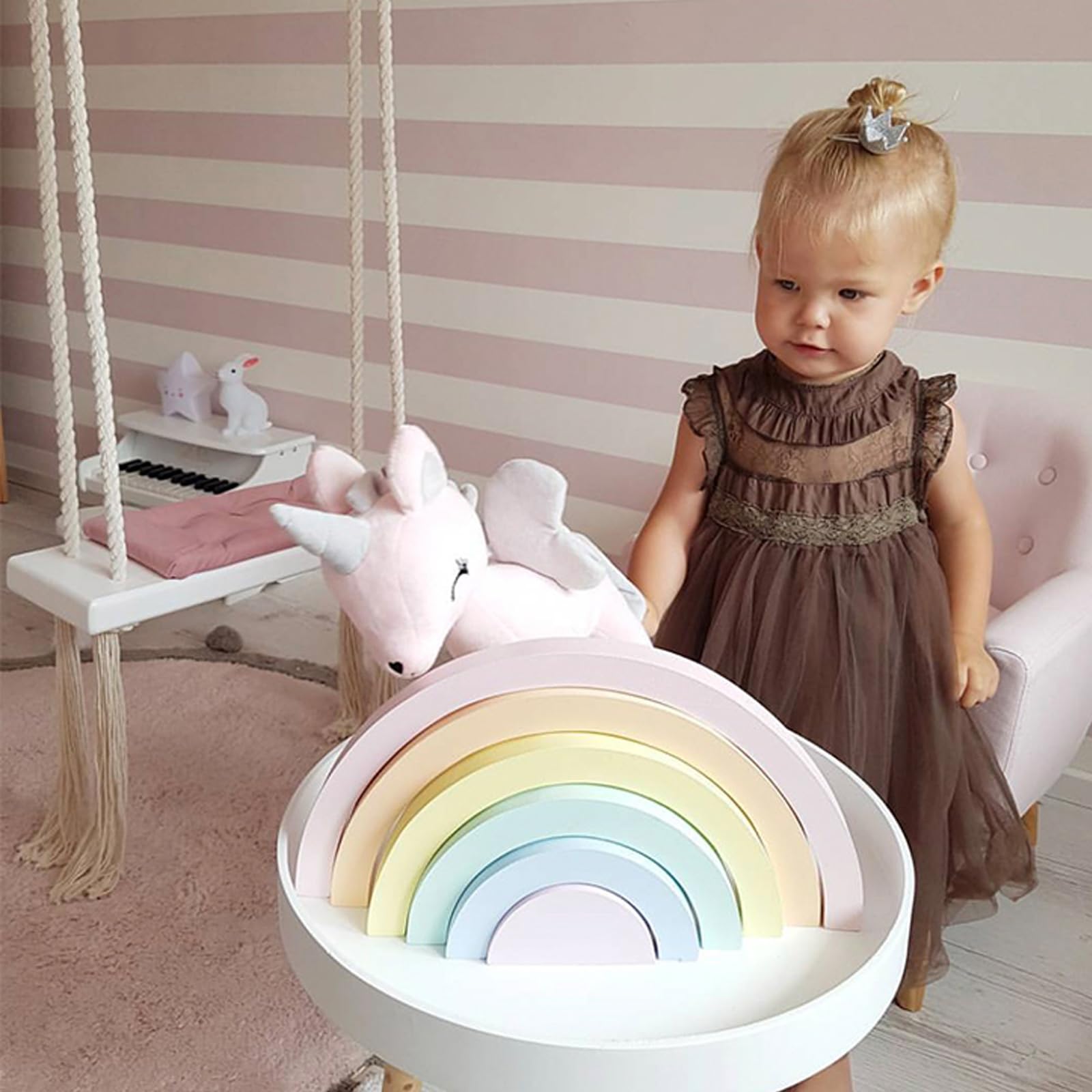Columpio de madera acolchado con cuerdas de algodón, columpio de madera maciza para interior y exterior, columpio para niños, sala de juegos, jardín