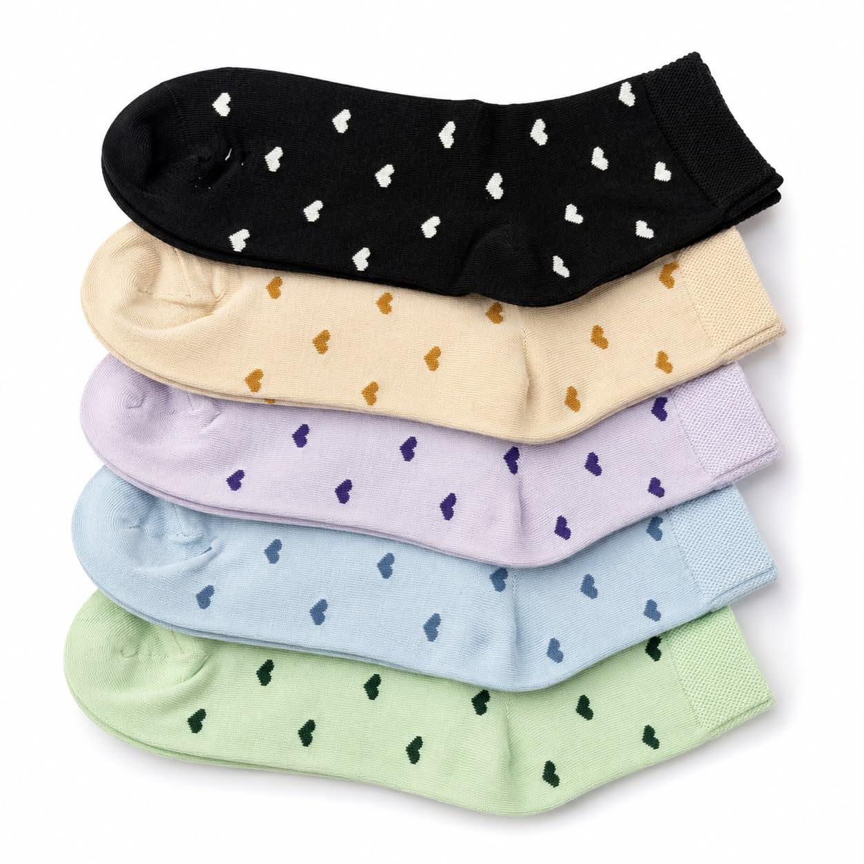 Ankle Socks with Heart Pattern, Pack of 5-image-28