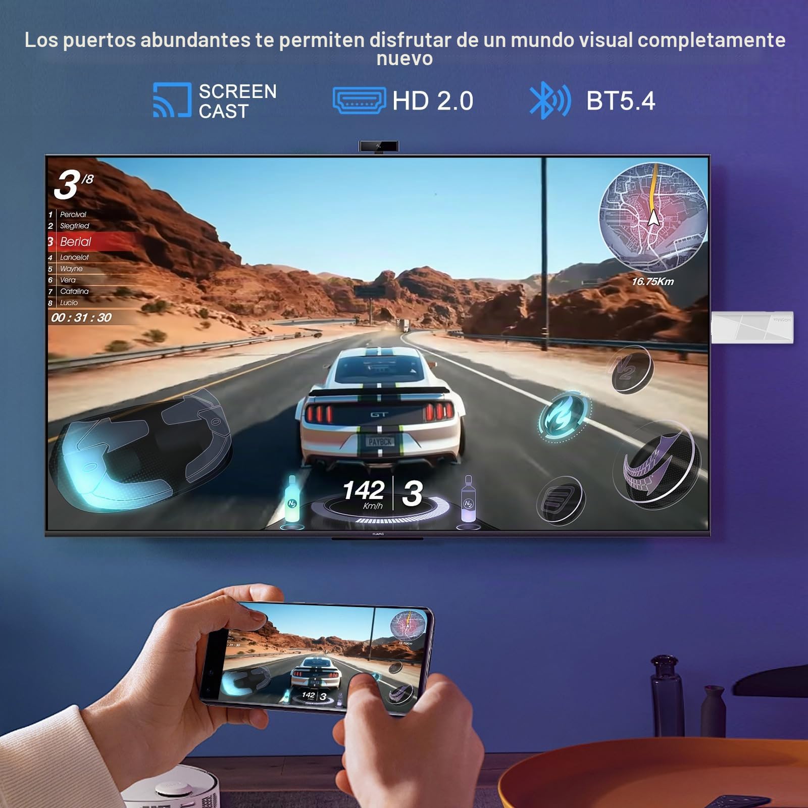 H96 MAX Android 14.0 TV Stick ATV RK 3518 Quad-Core 16GB WiFi6 2.4G/5.8Ghz BT5.0 4K AV1 Ultra HD Control de voz Reproductor doméstico inteligente