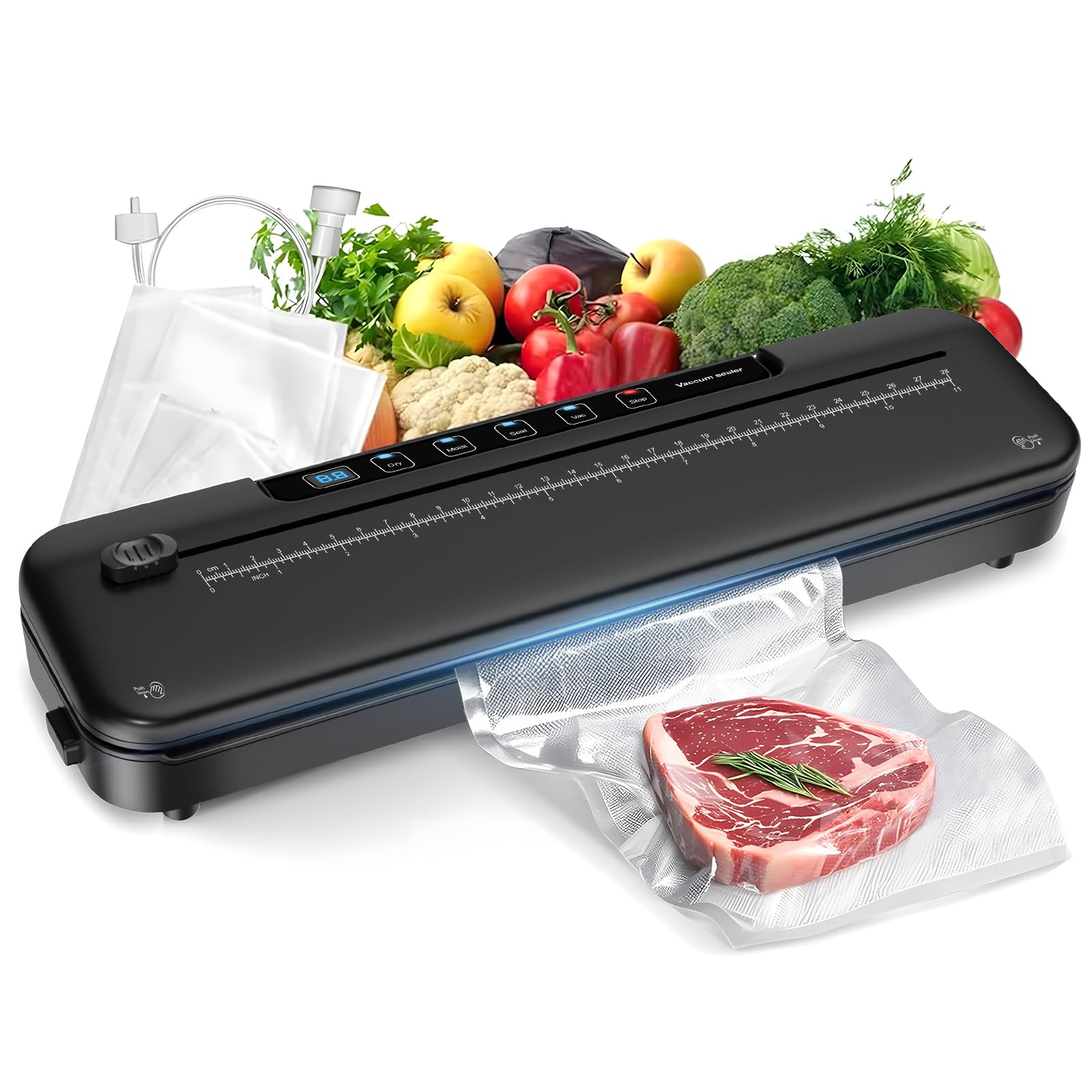 75kpa Compact Vacuum Sealer 6-in-1 w/Ext. Slide Blade & Digital Timer 6-in-1 Food Vacuum Sealer 75kpa, Ext. Slide Blade, Digital Timer