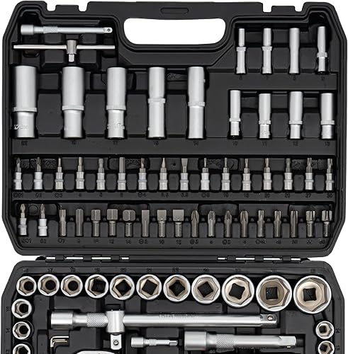 Miniatura 4 de CNCEST 108 piezas llave de vaso y métrica con estuche de transporte 1/4 y 1/2 juego de zócalos de accionamiento