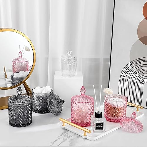 Miniatura 6 de rejomiik Paquete de 2 tarros de vidrio con tapa para decoración de dispensador de recipientes de baño, organizador de almacenamiento para hisopo de