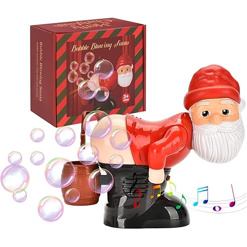 Santa Bubble Butt Blower, Santa Claus Farting Bubble Machine, Funny Automatic Blowing Blower with Music Flashing Lights Colorful Bubbles, Christmas Stocking Stuffers Gift for Kids