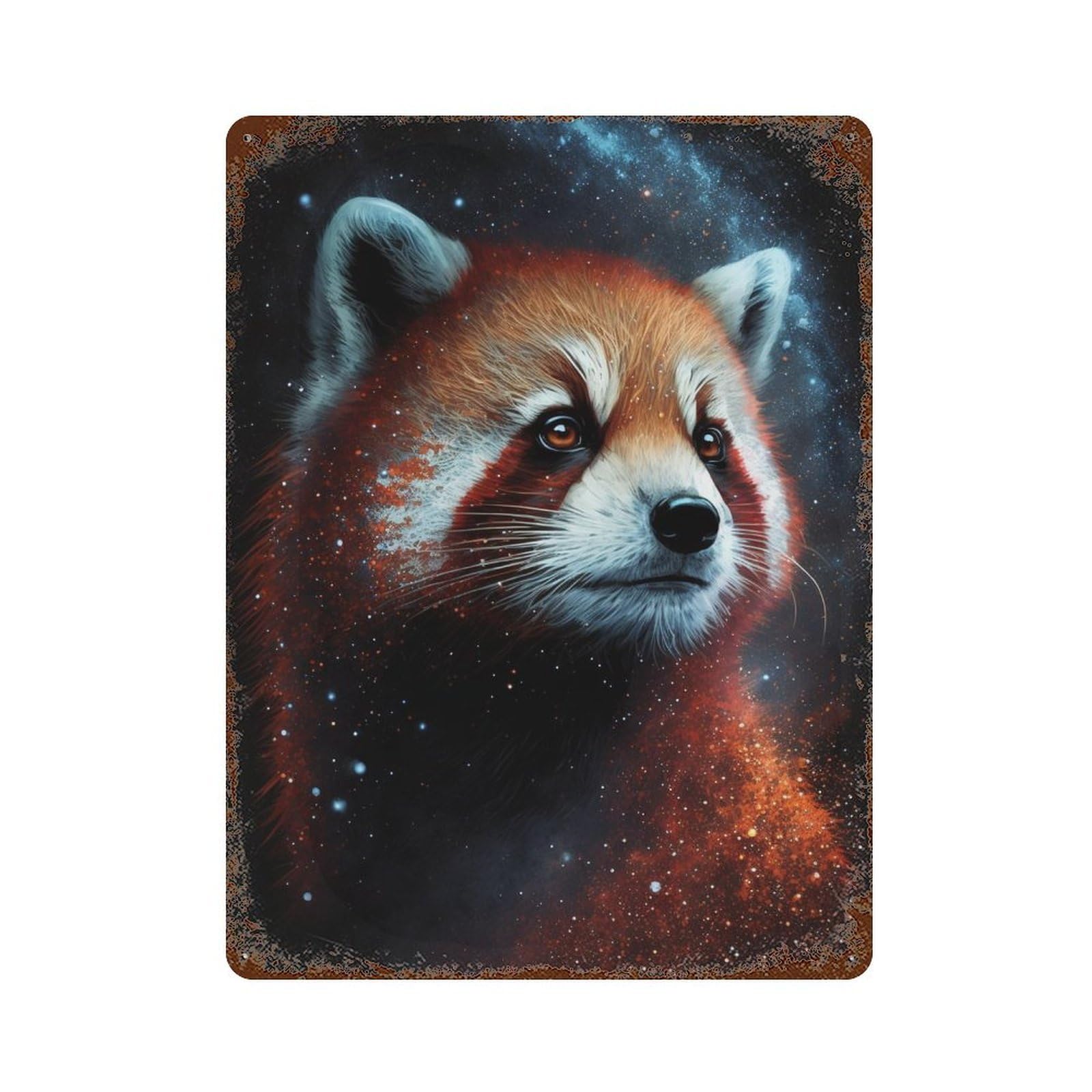 Rustic Tin Plaque Red Panda in Space -6 15.7"x11.8", Vintage Wall Decor for Pub, Kitchen And Man Cave Decor