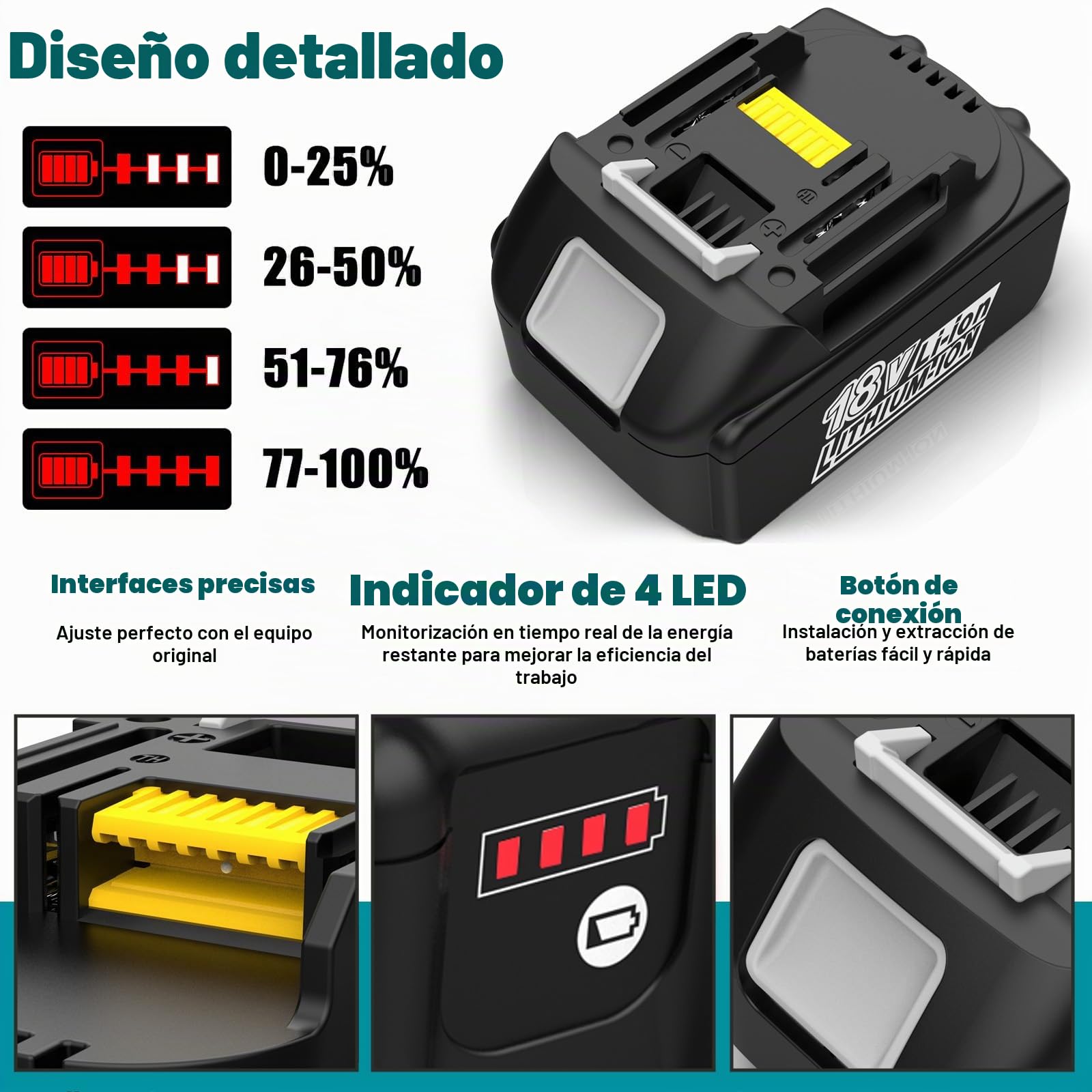Energup 4 Piezas 18V 5.5Ah Batería para Makita Batería 18V BL1850B BL1850 BL1860 BL1840 BL1830 BL1815 BL1820 con Indicador LED