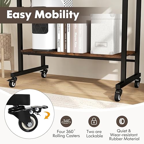 Miniatura 7 de Tangkula carro de escritorio de computadora con bandeja para teclado, escritorio portátil para laptop con soporte para CPU y 3 ganchos para sofá y