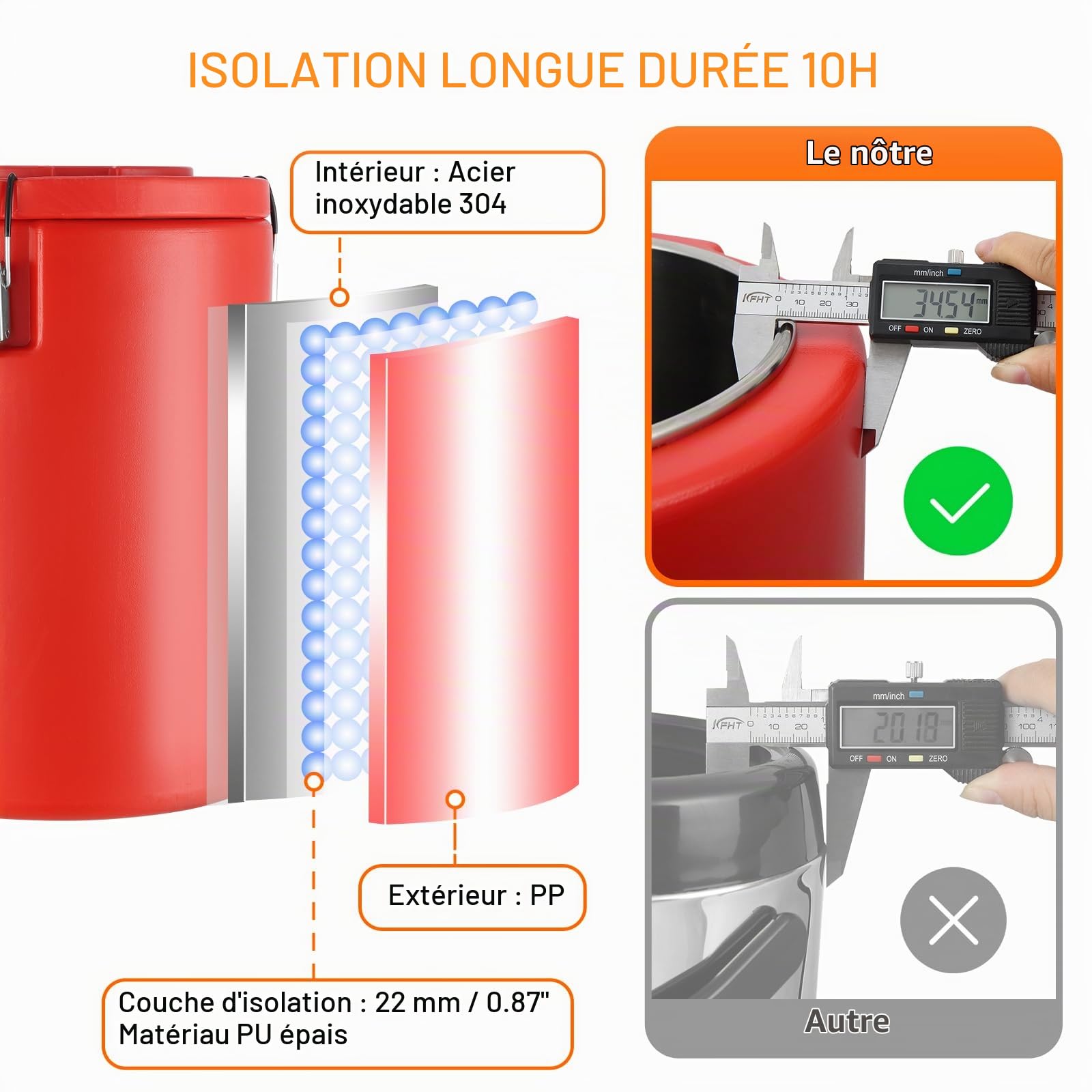VEVOR Distributeur de Boissons Isotherme 17,2L Distributeur d’Eau Chaude et Froide Non Électrique Inox Alimentaire Conservation 10H Conteneur Isotherme avec Robinet Portable pour Camping Restauration