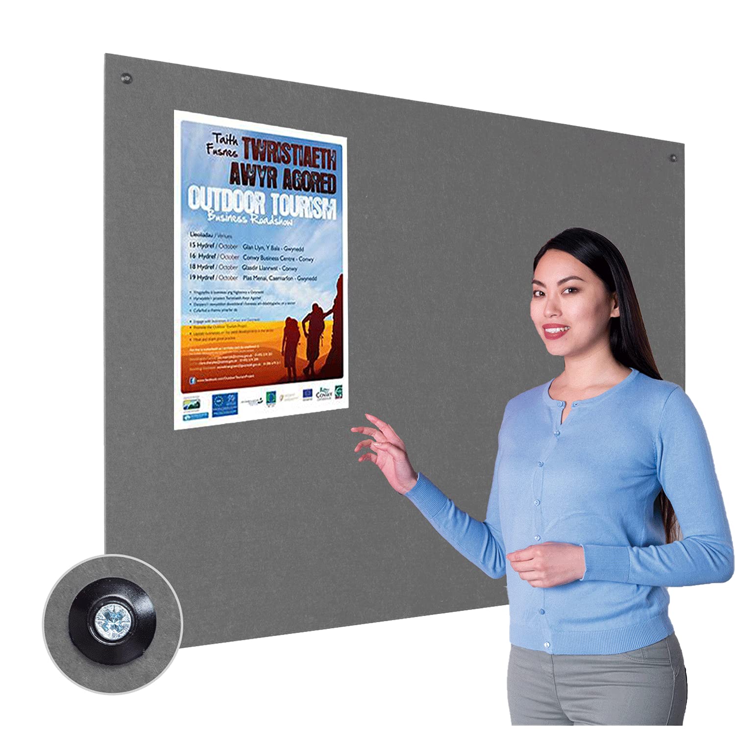 Wonderwall Frameless Fire Retardant Noticeboard| Grey | 120 x 180 cm, 8 Colours to Choose from - Ideal for Office, School, Housing Associations, Healthcare,Care Homes