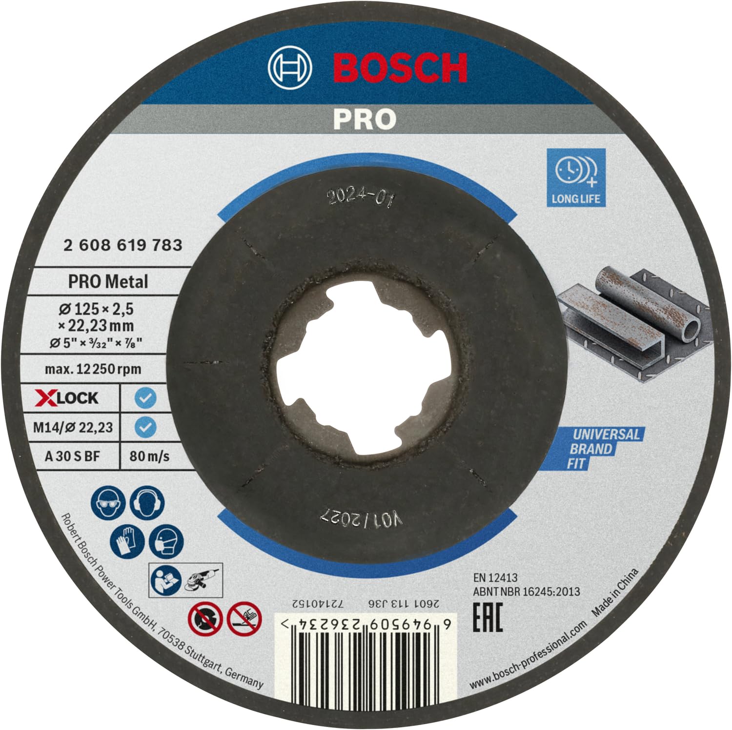 Bosch 1x PRO Metal Longlife Cutting Disc for Small Angle Grinder and X-Lock, M14/22.23 mm (for Steel, Ø 125 mm, Professional Accessory Small Angle Grinder)