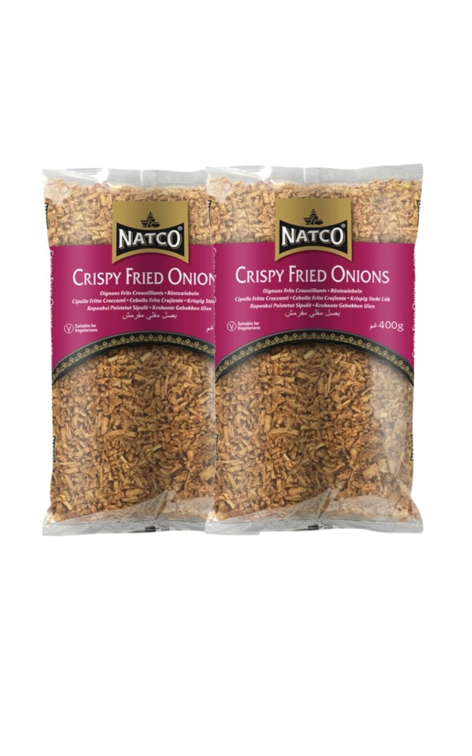 Natco Crispy Fried Onions - 400g (Pack of 2) | Perfect Topping for Curries, Salads, and Snacks | Ready-to-Use, Golden Brown & Flavorful | Onion Garnish