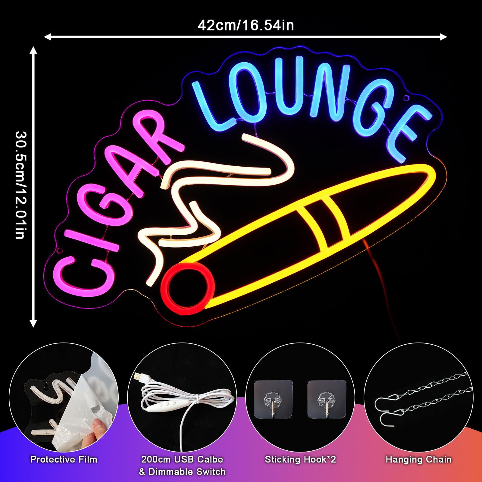 Cigar Lounge Neon Scudo sigari Led Targa al neon Parete Sigarette Neon Sign USB Led Targa per Ricezione Camera Fumare Negozi Bar Man Cave Store Home Business Pub Party Decor