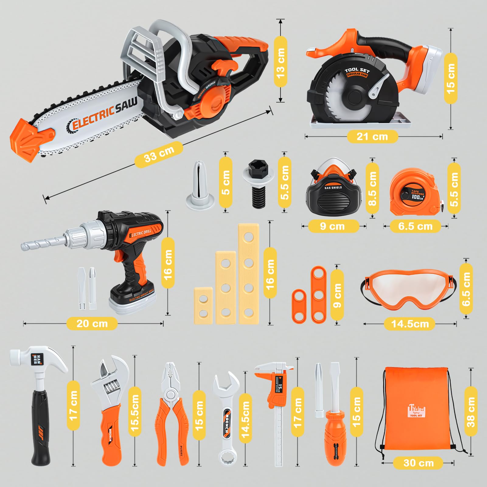 Vanplay Boîte à Outils Jouet pour Enfant 3-6 Ans avec Tronçonneuse, Perceuse Électrique, Scie Circulaire - Cadeau Jeux 3 4 5 6 Ans