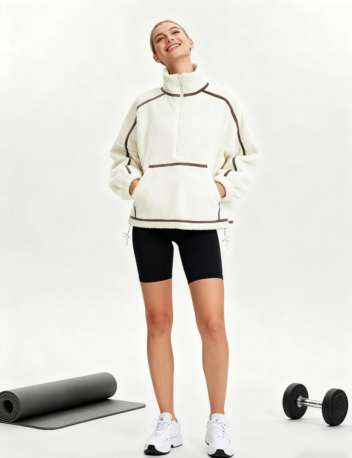 AMEBELLE Fleece Jacket Quarter Zip Pullover Women Warm Fuzzy Oversized Sweatshirt Lightweight Casual Outerwear with Pocket - Image 5