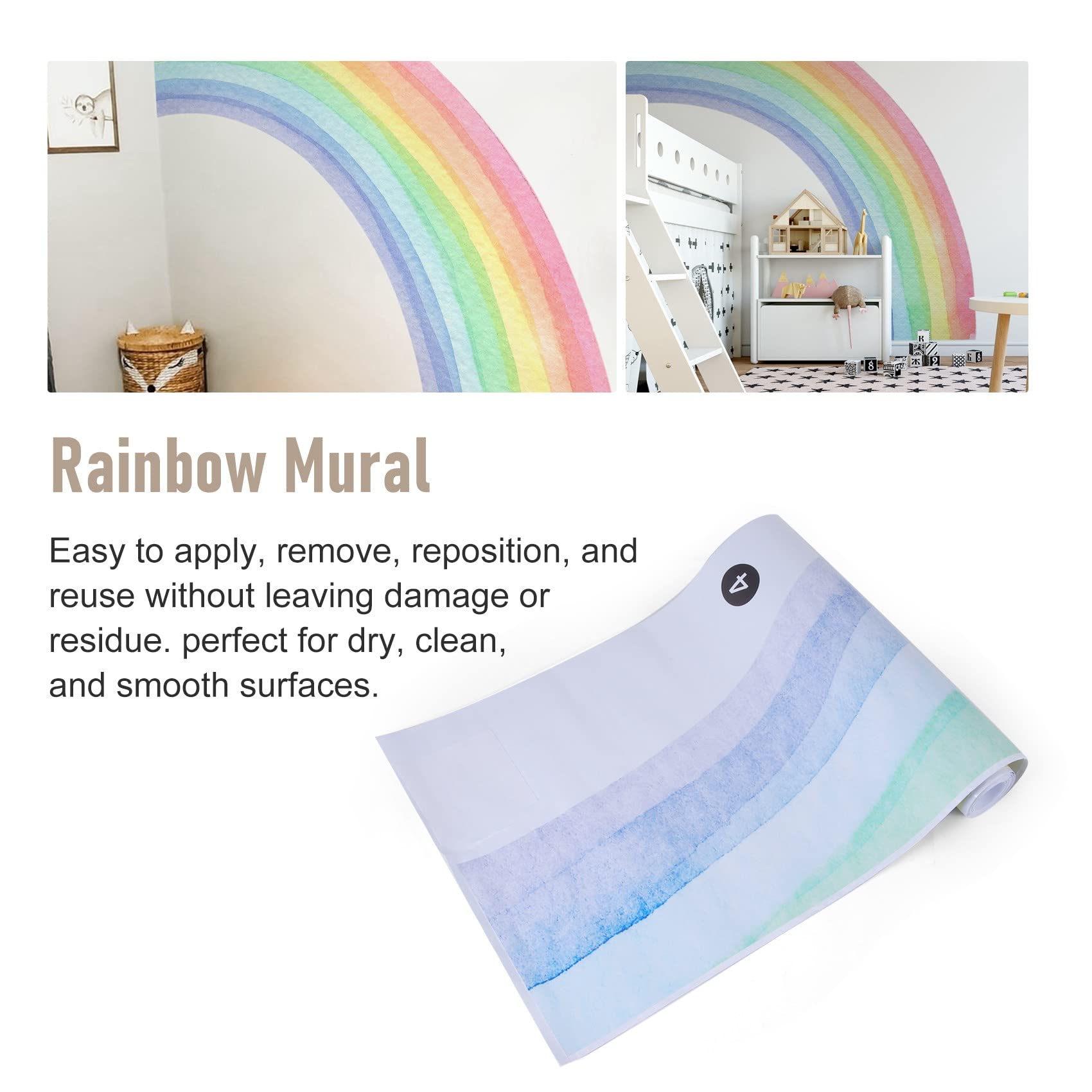 Pegatinas de pared grandes de acuarela para habitación de niños, guardería, decoración del hogar, colorido arco iris, tela autoadhesiva
