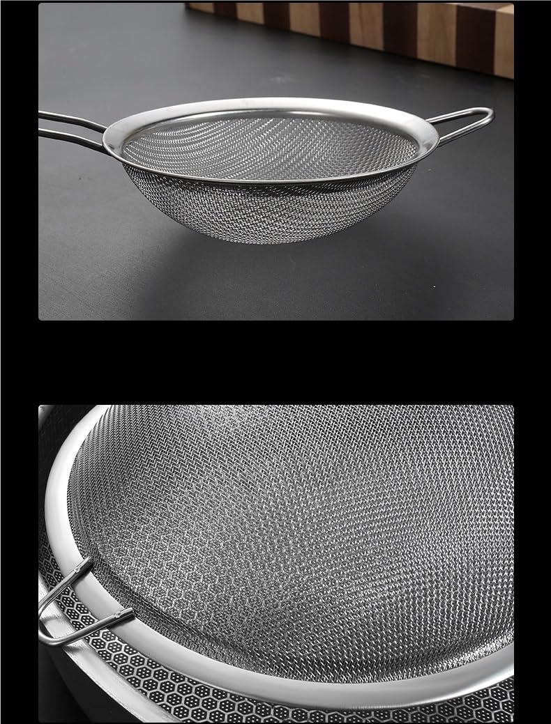 Lot de 3 tamis en métal en acier inoxydable, tamis à mailles fines, pack de 3 tamis de cuisine, tamis pour cuisson, farine pour pâtisserie, tamis anti-rouille(Pack of 3 (20 22 24 CM))