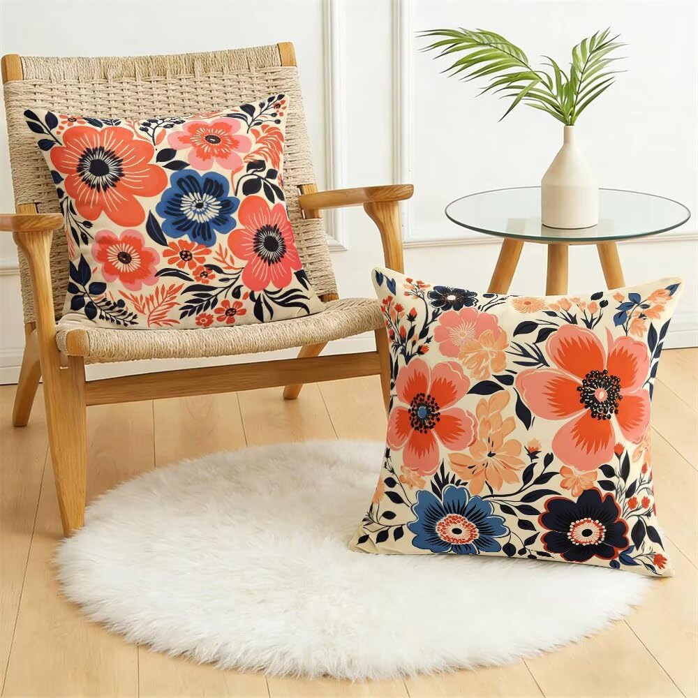 Federe Cuscini Divano 60x60 cm Federe Morbido Copricuscini Primavera in Velluto, 2 Pezzi Copri Cuscini per Divano Moderno Quadrati Decorativi Federa Cuscino Fiori per Camera da Letto Soggiorno (IU53)