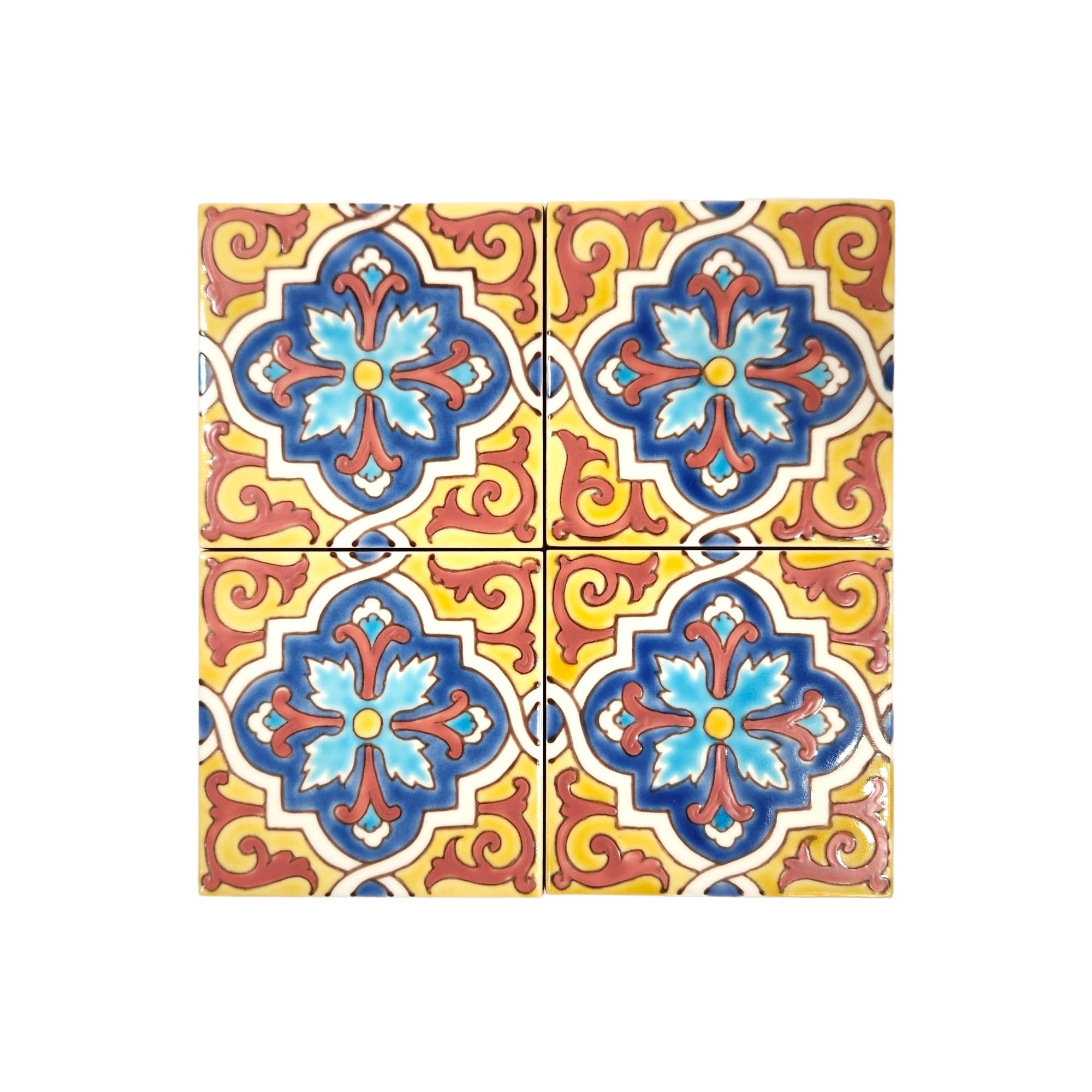 DYARI Azulejos de cerámica pintados a mano de 4 x 4, auténticos azulejos decorativos de estilo mediterráneo y español para cocina, baño y decoración del hogar (Toluca, 9 azulejos (1 pie cuadrado)