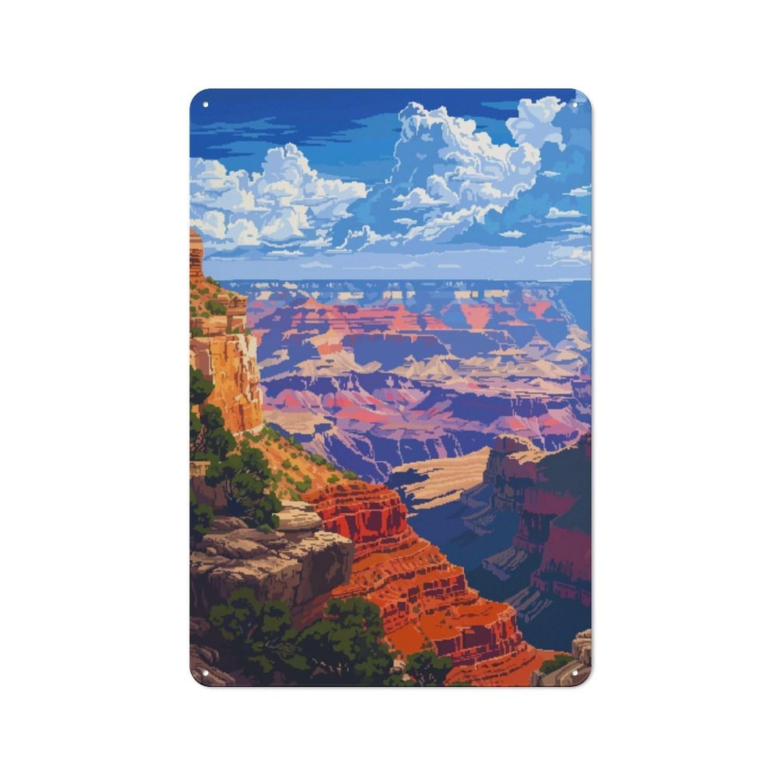 Junmoney Grand Canyon Pixel Art Metal Wall Sign 30X20cm Featuring For Workshop Wall, For Makers And Diy Enthusiasts