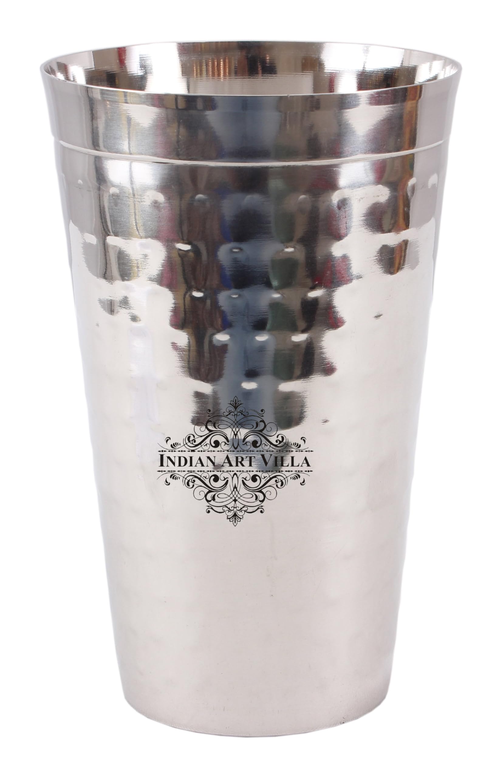 Indian Art Villa Stainless Steel Lassi Glass Tumbler with Hammered Design Serving Drinking Water Drinkware and Serveware Volume-
