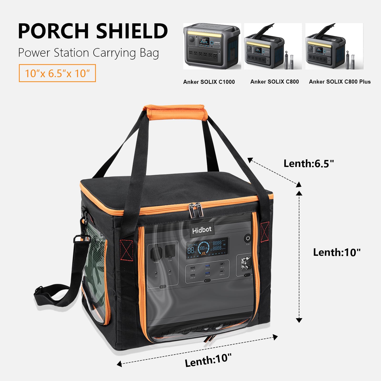 Hidbot Travel Carrying Case for Anker SOLIX C1000,Water-Resistant Protective Power Station Bag for Anker SOLIX C800 & C800 Plus with Waterproof Bottom and Front Pockets