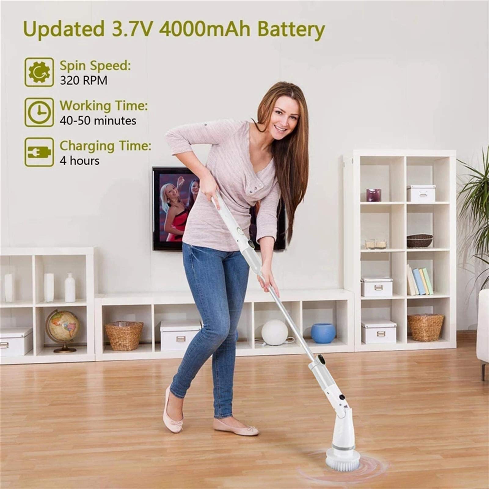 Elektryczna szczotka do czyszczenia wirowania, 4000 mAh, wydajna szczotka do czyszczenia Turbo Scrub regulowana elektryczna myjka, wodoodporna, bezprzewodowe ładowanie, czyszczenie łazienki, kuchnia