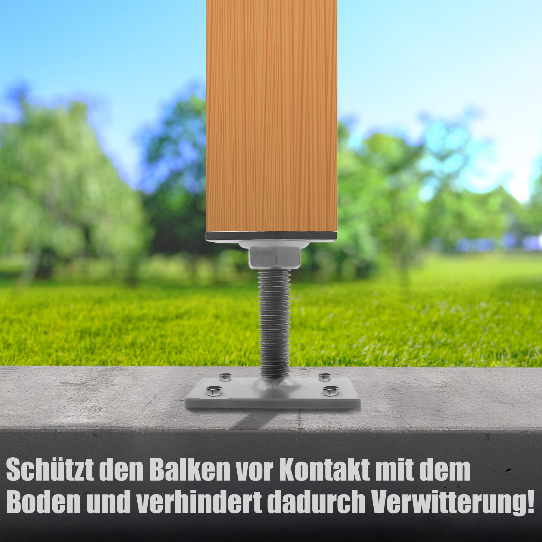 BigDean 4 Stück Pfostenträger höhenverstellbar Höhe 30– 150mm – verzinkt & zum Aufschrauben