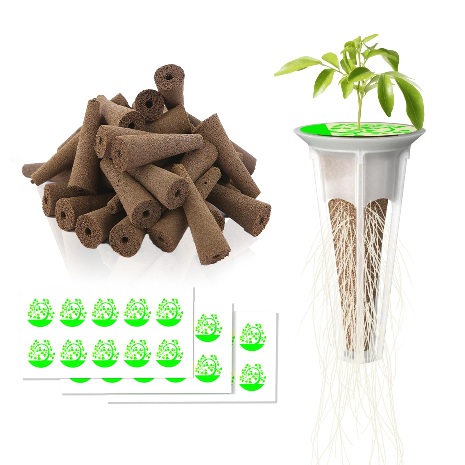 Rainpoint Grow Sponges for Hydroponics, 52pcs Seed Pod Kit Sponges and 60pcs Blackout Stickers, Compatible with Aerogarden and All Other Hydroponics Growing System Kit