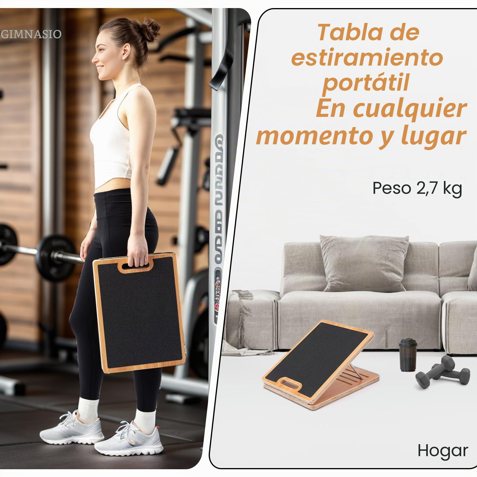 StrongTek Tabla inclinada de madera portátil de 33 cm de ancho, inclinación de 5 niveles (15°-35°), mango de agarre inferior, apto para principiantes y rehabilitación, superficie antideslizante para