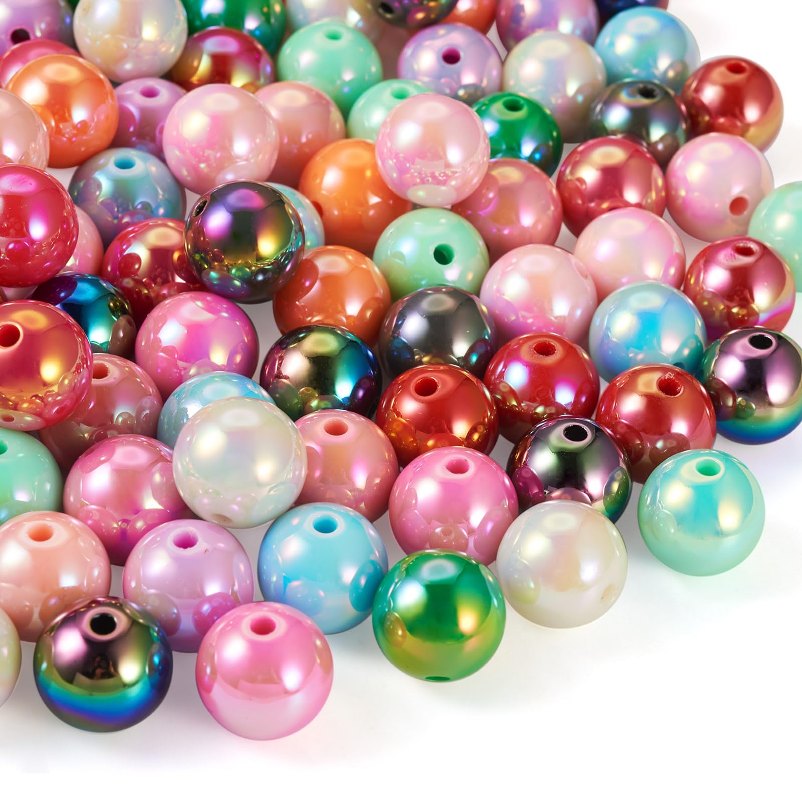 Cheriswelry 120pcs 16mm Rainbow Round Acrylic Chunky Colorful Loose Spacer Iridescent Bubblegum Beads for DIY Craft Pen Earring Bracelet Necklace
