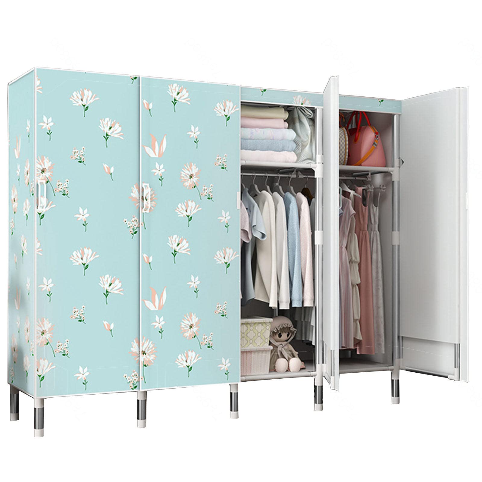 Armoire en tissu et toile avec penderie et étagères de rangement de taille XXL 165x50x172 cm