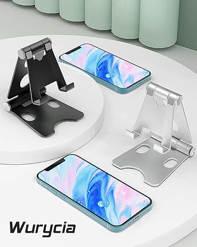 Miniatura 7 de Paquete de 2 soportes para teléfono, soporte plegable de aluminio completo para teléfono móvil, soporte de teléfono de escritorio para teléfonos