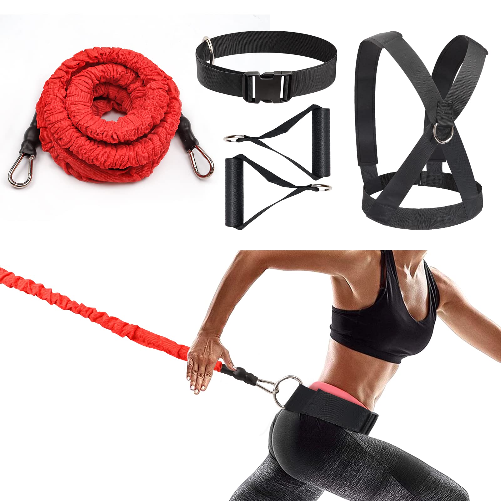 Set di corde elastiche per allenamento di resistenza, per corsa e allenamento, con lunga resistenza, movimento laterale, allenamento ad alta velocità