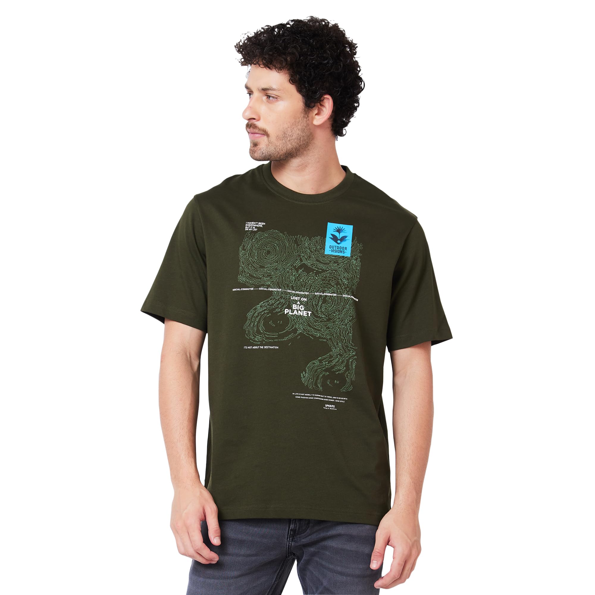 Spykar Men's Comfort Fit Round Neck Half Sleeve Solid Casual T-Shirt in neutral