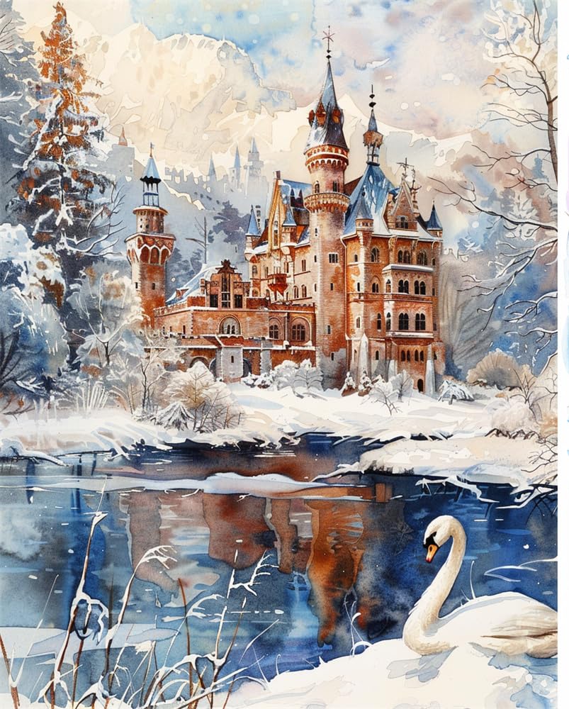 Kitquiver Knüpfhaken Teppich Kit Diy Teppich Making Für Erwachsene Kinder Schwanenschloss In Winterlandschaft 31X45In/80X115Cm Knüpfhaken Kreuzstich Teppichherstellung Kissen Nadelarbeit Für Anfänger
