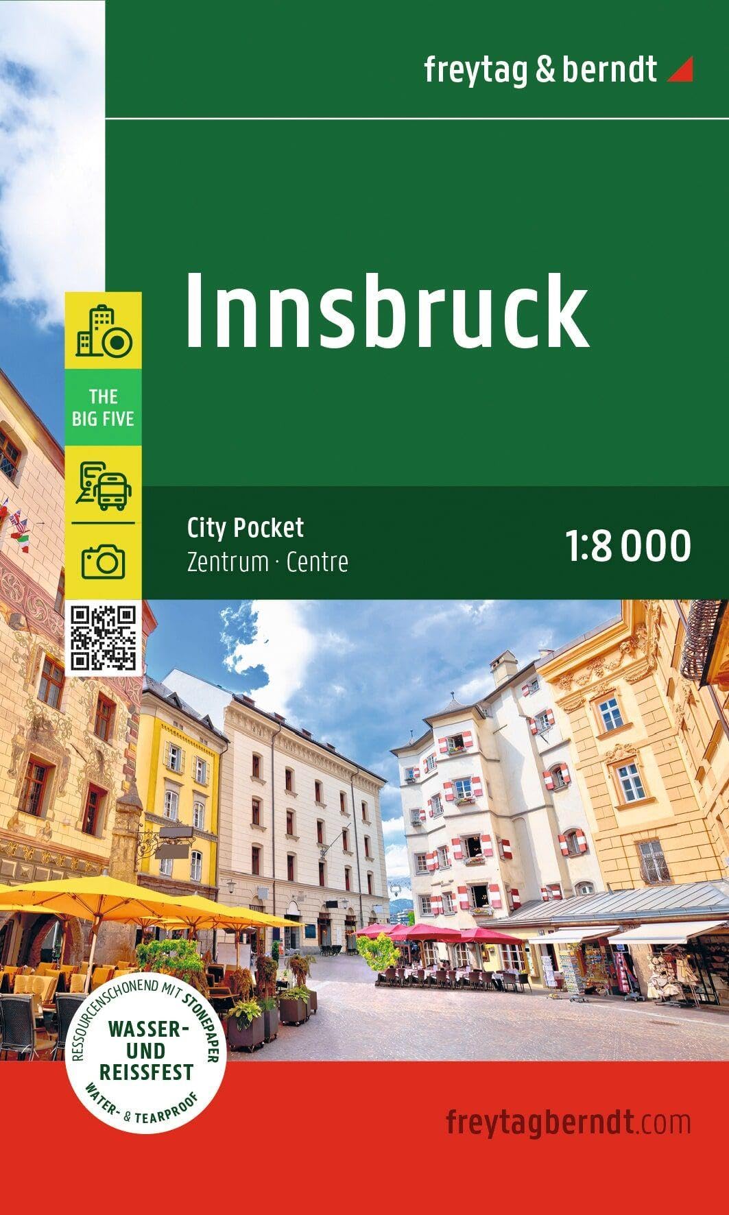 Innsbruck, Stadtplan 1:8.000, freytag & berndt: City Pocket, Innenstadtplan, wasserfest und reißfest