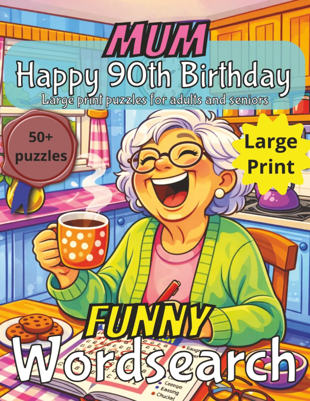 Funny 90th Birthday Word Search for Mum: 90th Birthday Gift Mum | Gifts for Women UK | Present for Senior | 90 Year old Gift | 90th Gift for Women | ... Print | Fun Gift Elderly | Mum 90th Present