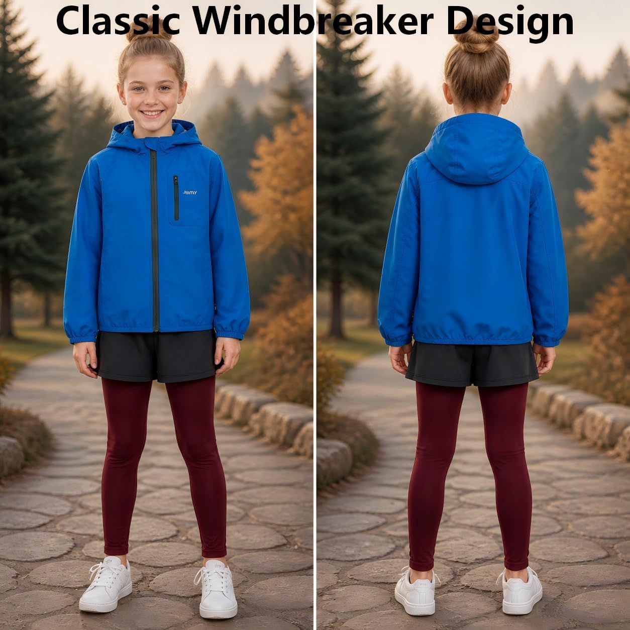 JiAmy Boys Girls Rain Jacket Kids Waterproof Hooded Raincoat Windbreaker