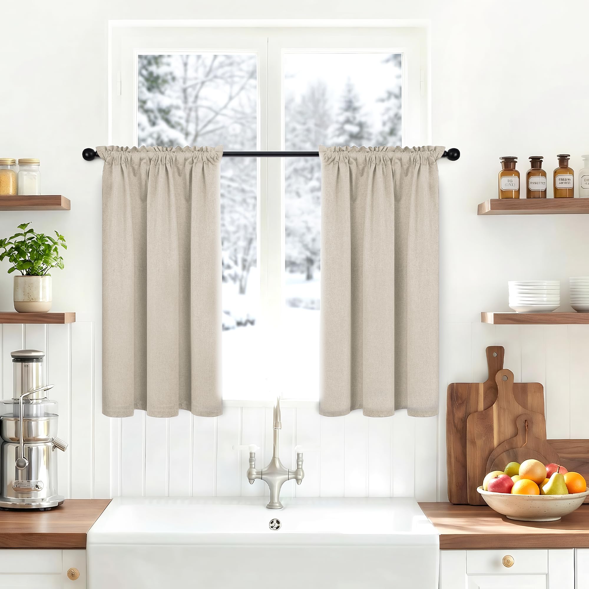 DONREN Tende oscuranti a 2 pannelli, per finestre piccole, tende da cucina, con tasca per asta (caldo tortora, lunghezza 80 x 86 cm