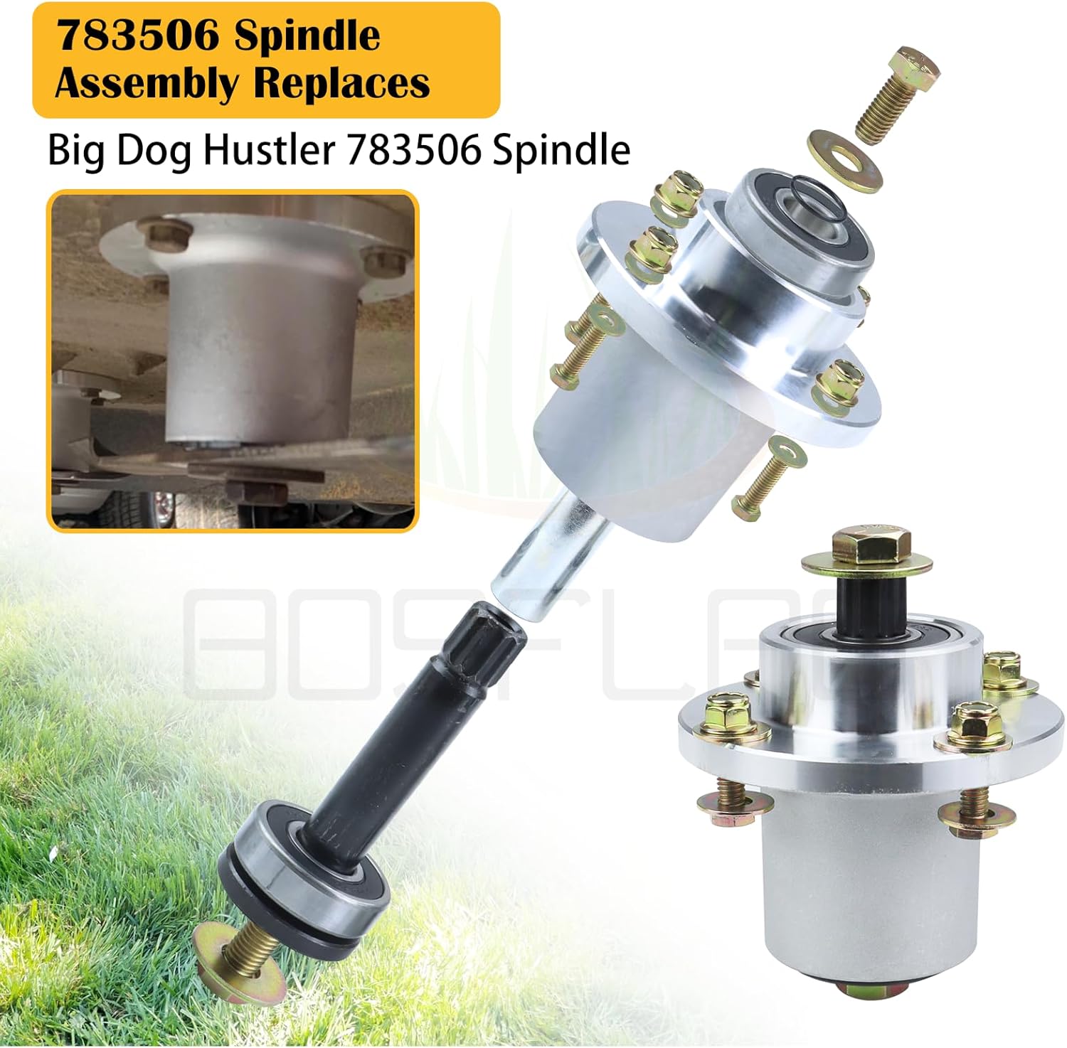 783506 Spindle Assembly with 786889 Spindle Pulley Replaces Hustler 783506 Spindle for Hustler Fastrak 54" 52" 48", Fastrak SD 54" 48", Mini z 52" 927236 928374 928382 930149 Decks