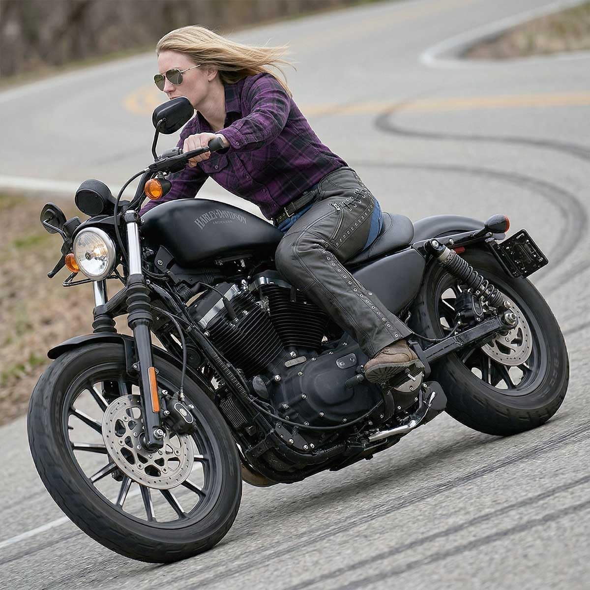 Milwaukee Leather Gambali da Moto in Pelle di Capra Nero Donna
