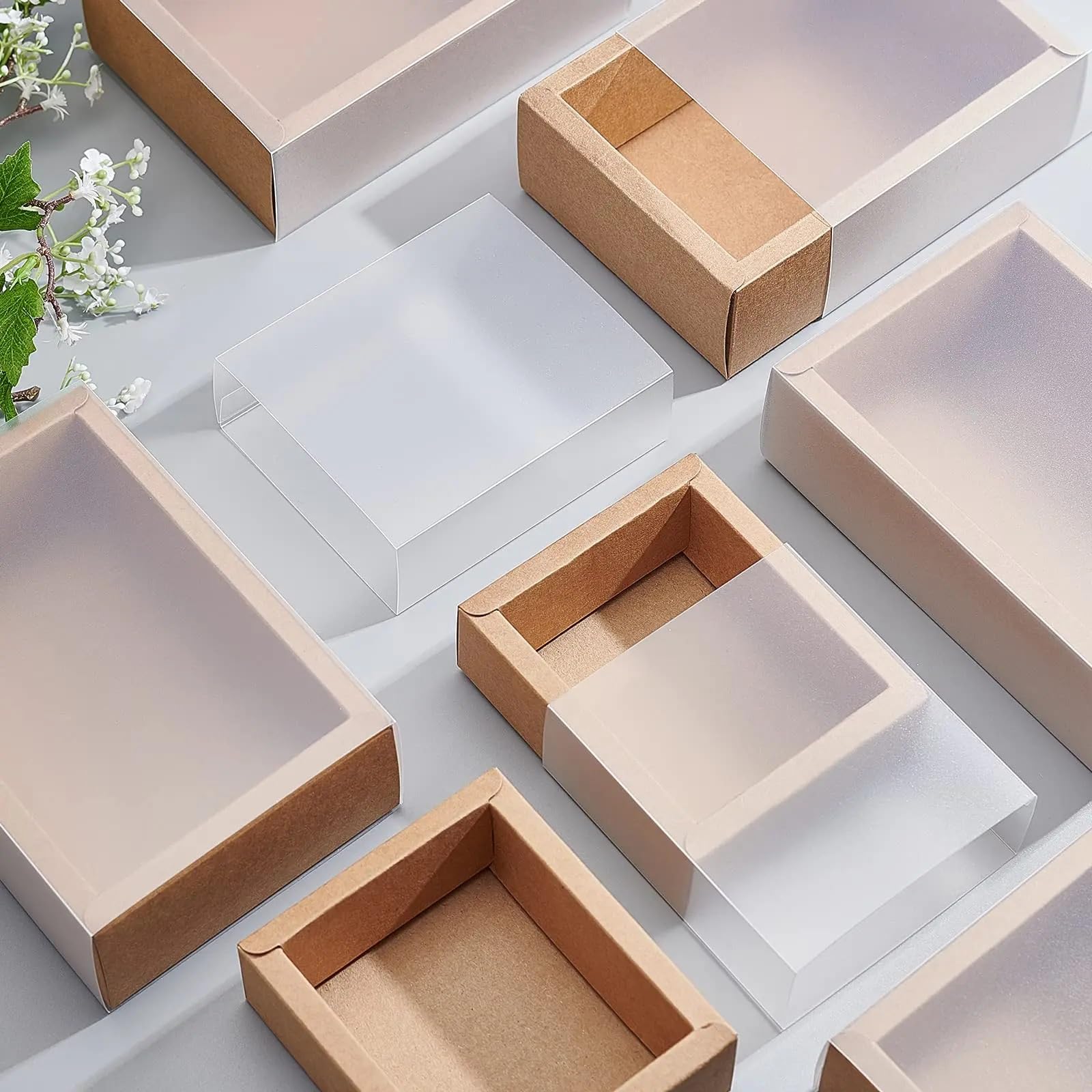 Cajas de CartóN Kraft para Labiales Caja de cajones Kraft 20 piezas con ventana PVC