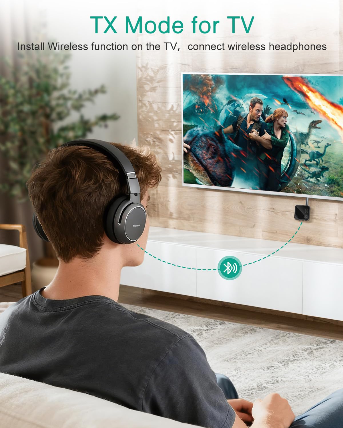 ORIA Nadajnik odbiornika Bluetooth 5.4, przenośny pomocniczy adapter Bluetooth z podwójnym połączeniem, niskie opóźnienie, bezprzewodowy nadajnik audio 3,5 mm do samochodu, telewizora, domowego stereo