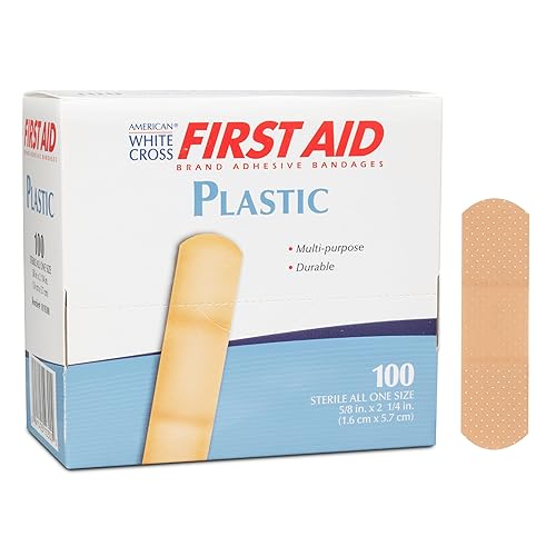 American White Cross 1010300 Tiras adhesivas de plástico, estériles, 5/8" de ancho, 2-1/4" de longitud, paquete de 1200